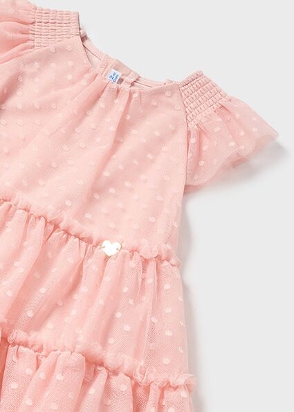 Mayoral Φόρεμα με κορδέλα τούλι πλουμετί μωρό ροζ, Κωδ. 24-01920-035