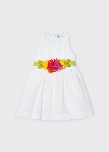 Mayoral Φόρεμα με ζώνη λουλούδι κορίτσι, λευκό, Κωδ. 24-03959-014