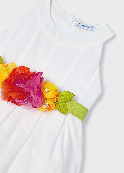 Mayoral Φόρεμα με ζώνη λουλούδι κορίτσι, λευκό, Κωδ. 24-03959-014